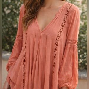 FREE PEOPLE- PEASANT TOP IN CINNAMON COLOR SIZE LARGE EUC